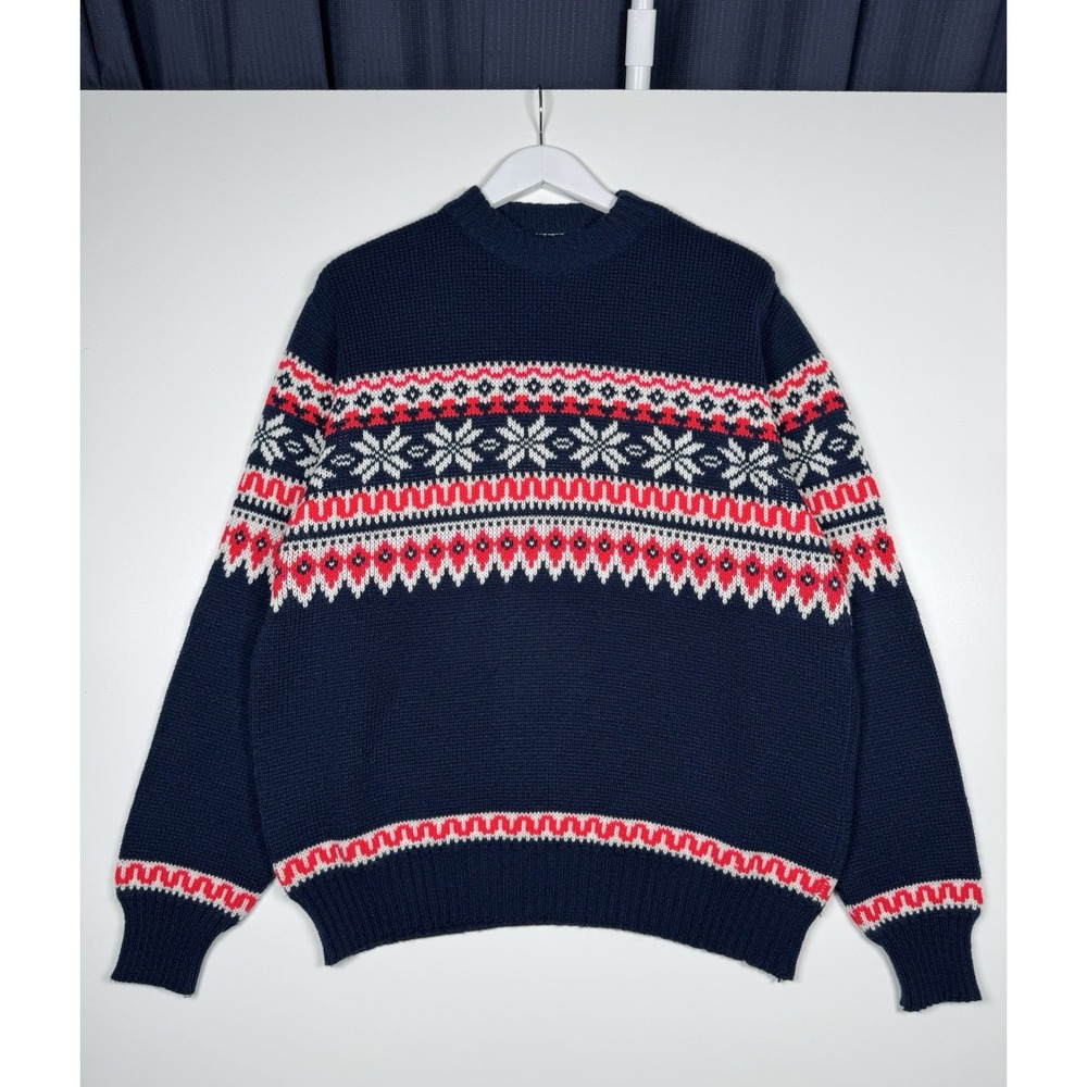 Vintage 80s Montgomery Ward Acrylic Sweater Snowflakes - Navy Blue - Men's XL
